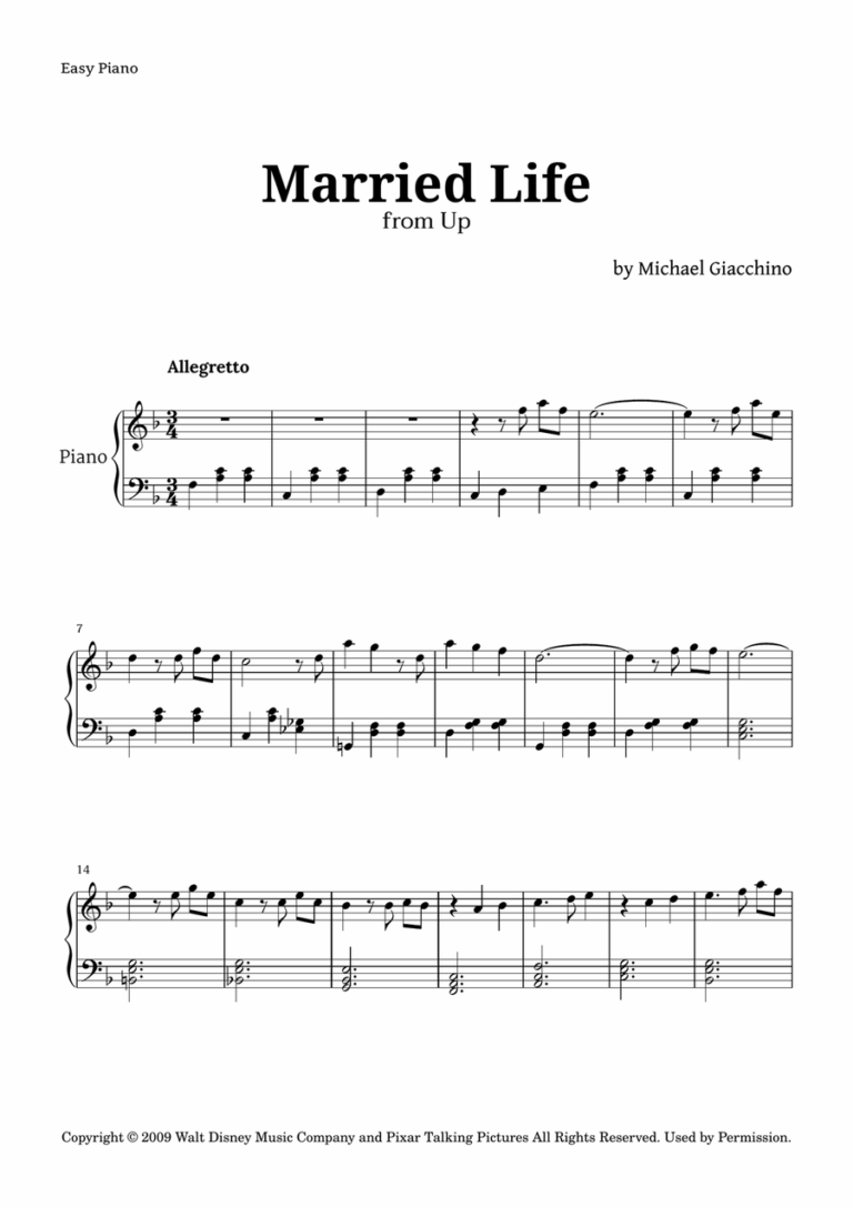 Married Life By Michael Giacchino Easy Piano Digital Sheet Music Sheet Music Plus