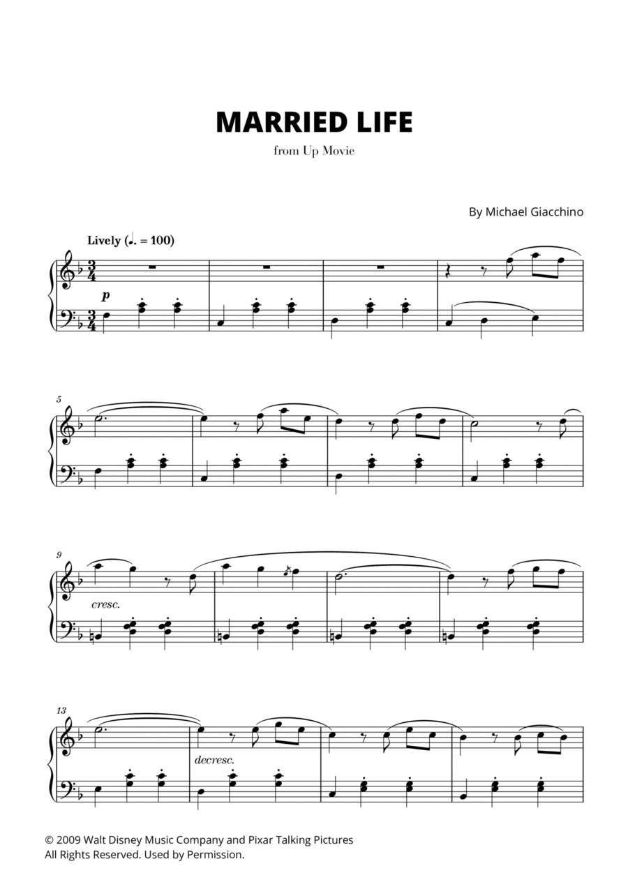 Married Life By Michael Giacchino Piano Solo Digital Sheet Music Sheet Music Plus