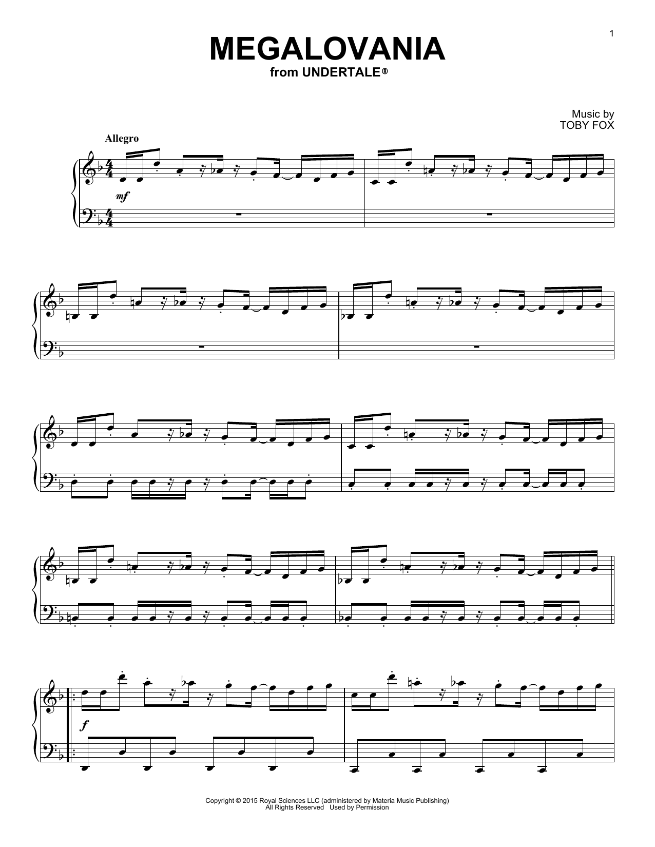 Megalovania from Undertale By Toby Fox Sheet Music For Piano Solo At Sheet Music Direct
