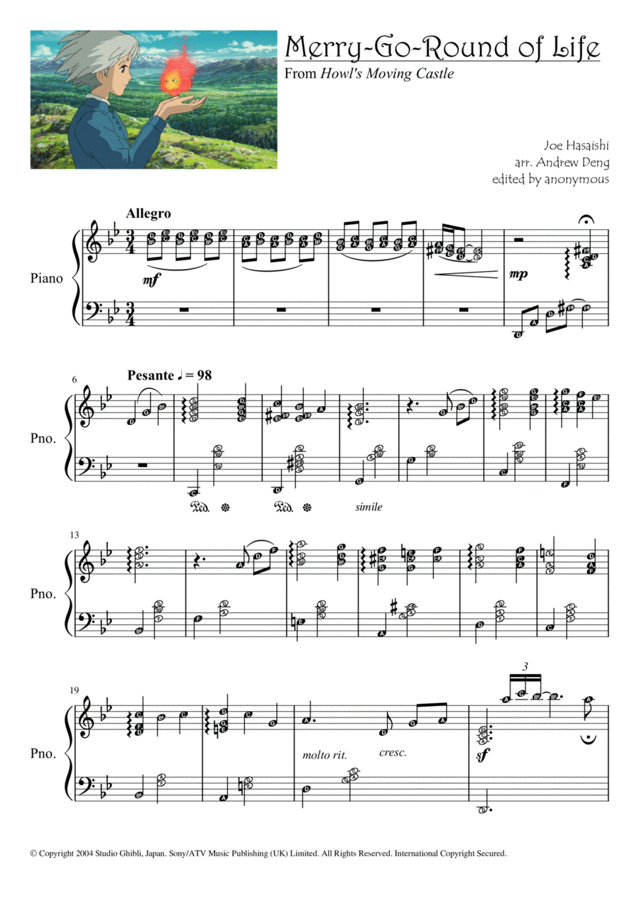 Merry go round Of Life By Joe Hisaishi Piano Solo Digital Sheet Music Sheet Music Plus