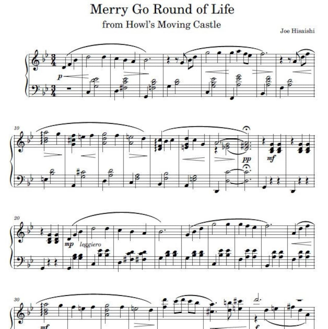 Merry Go Round Of Life From Howl s Moving Castle Joe Hisaishi Digital Download For Piano Sheets Music Piano Etsy