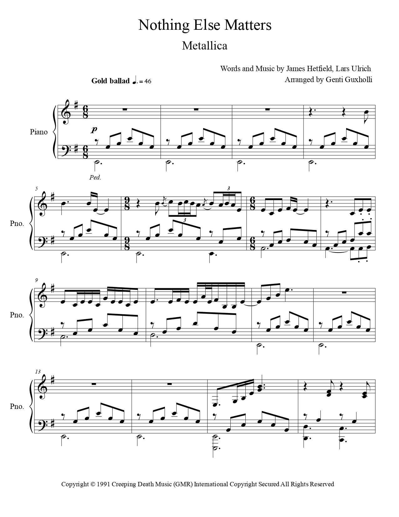 nothing else matters piano sheet music