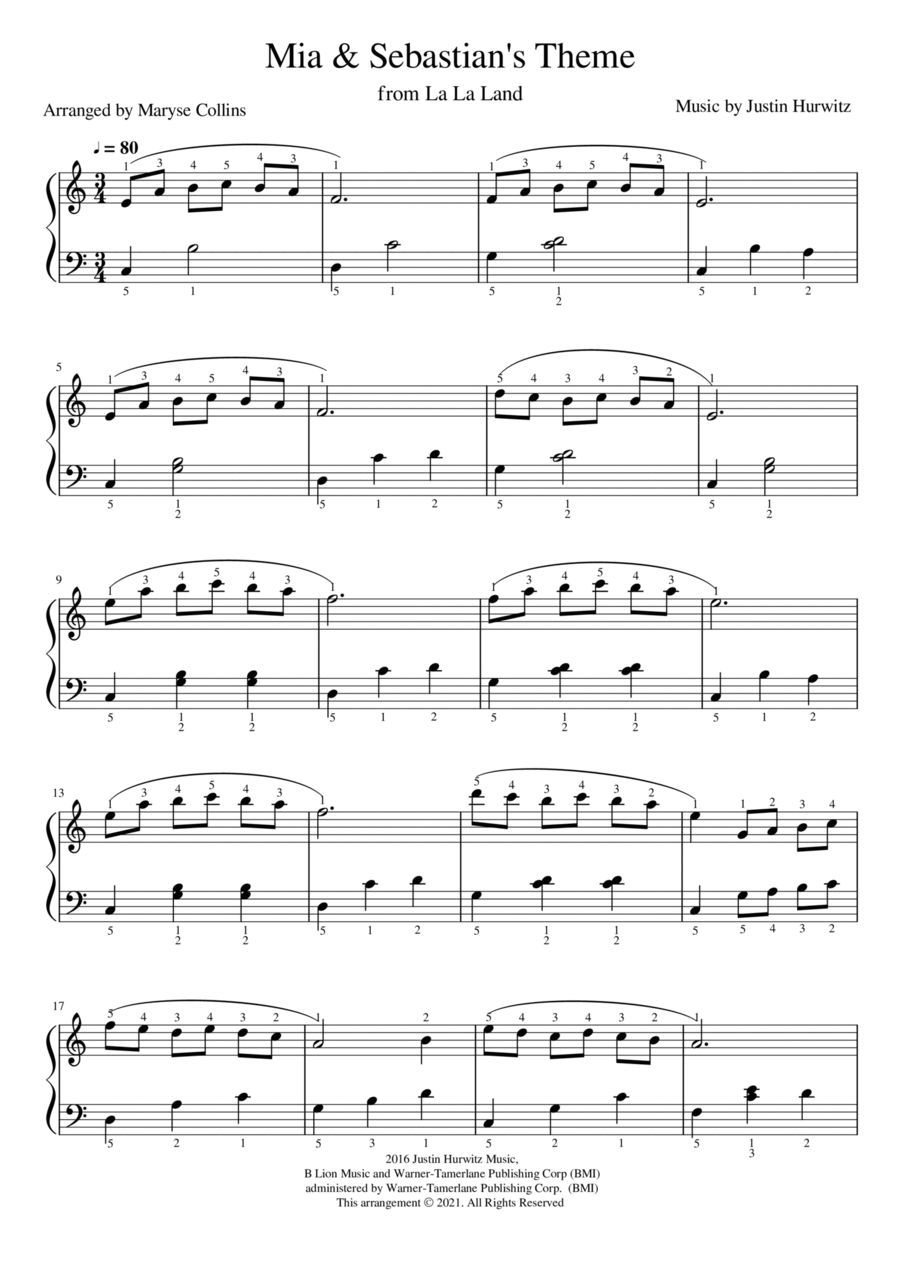 mia and sebastian's theme piano sheet music