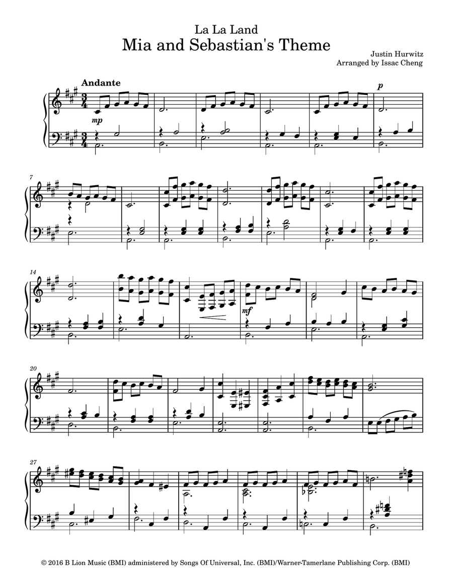 Mia Sebastian s Theme By Justin Hurwitz Marimba Digital Sheet Music Sheet Music Plus