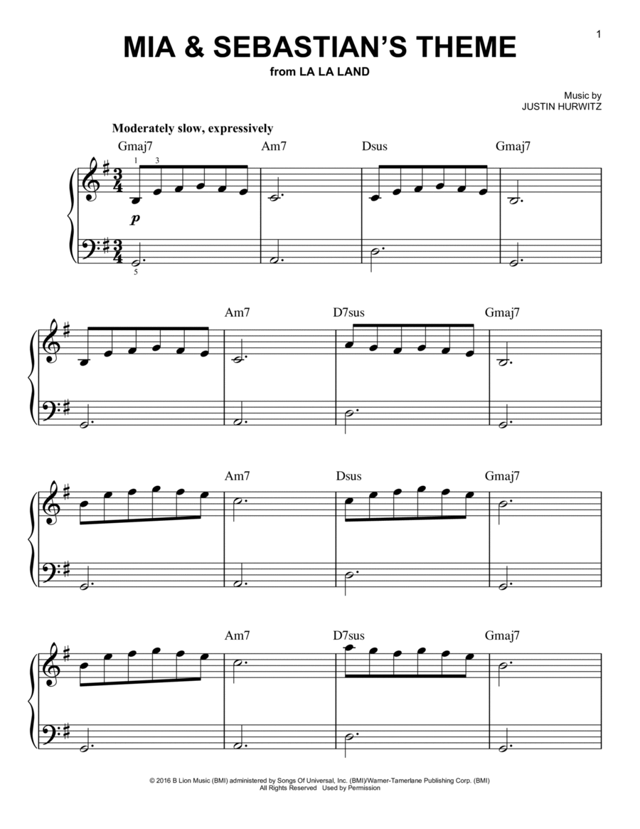 Mia Sebastian s Theme from La La Land By Justin Hurwitz Easy Piano Digital Sheet Music Sheet Music Plus