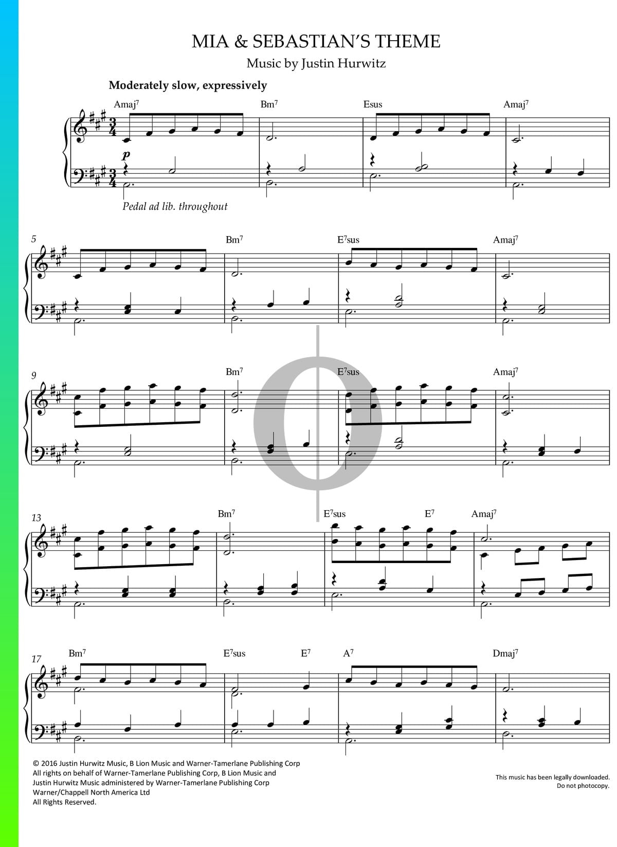 Mia Sebastian s Theme Piano Sheet Music From La La Land By Justin Hurwitz OKTAV