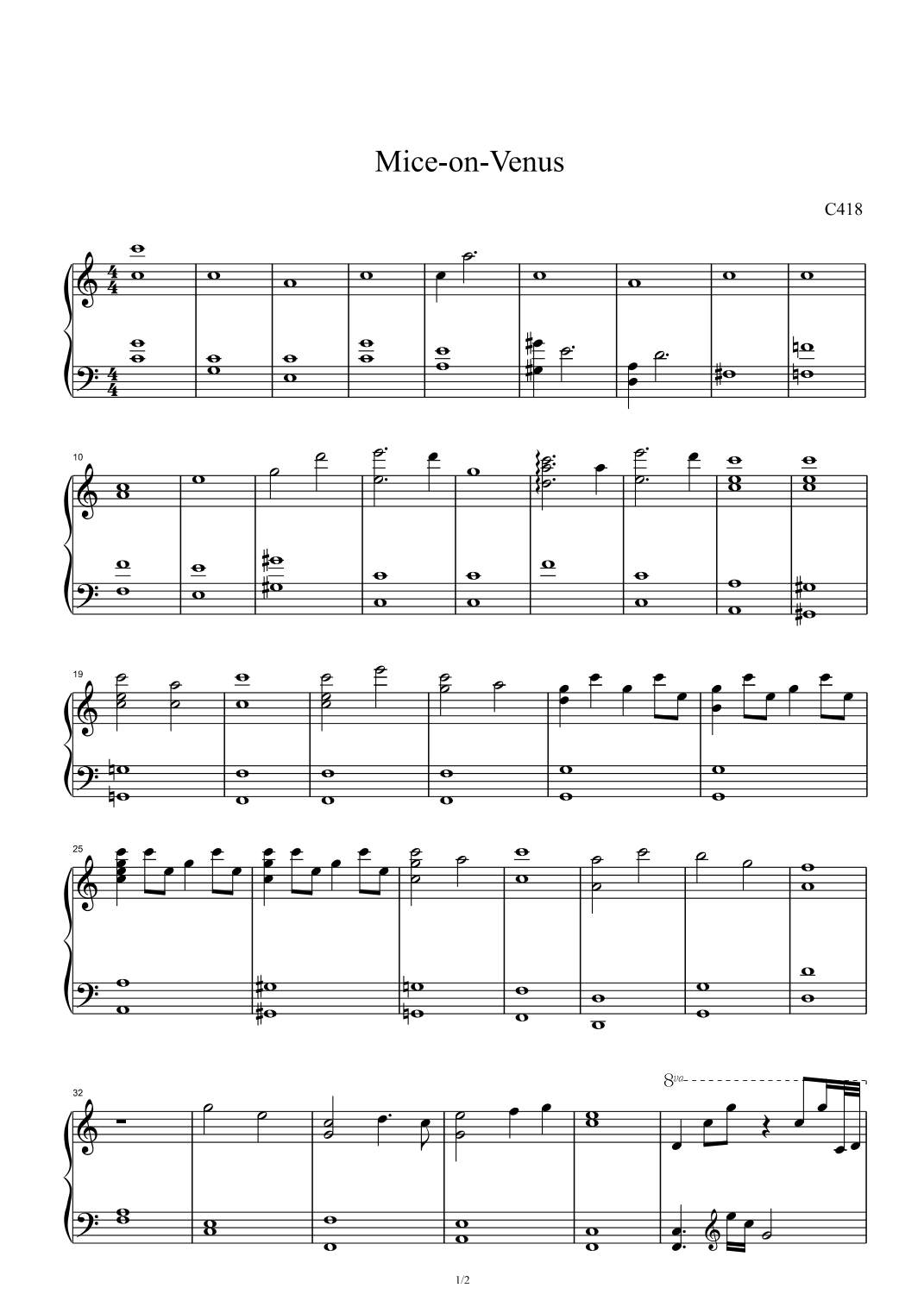 Mice On Venus arr C418 By C418 Sheet Music For Piano Solo At Sheet Music Direct Mice On Venus arr C418 By C418 Sheet Music For Piano Solo At Sheet Music Direct