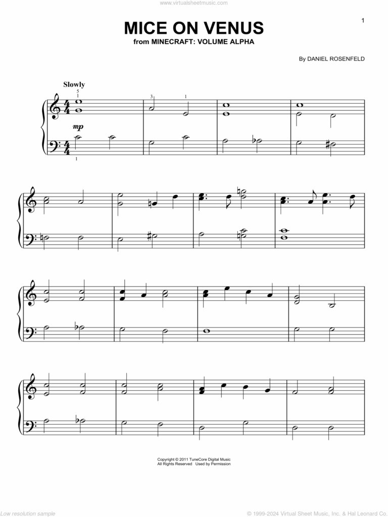 Mice On Venus from Minecraft easy Sheet Music For Piano Solo