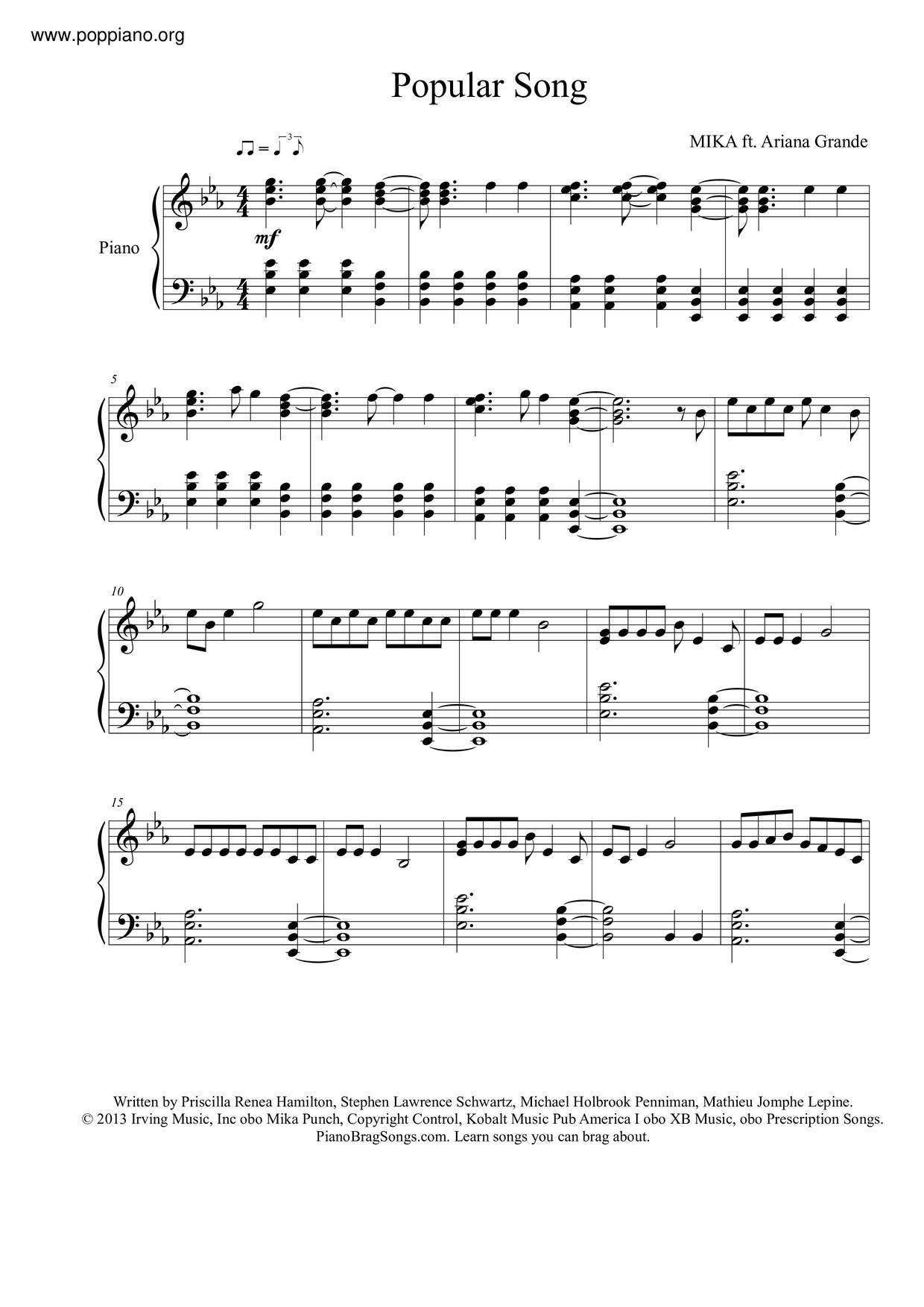 pop songs piano sheet music