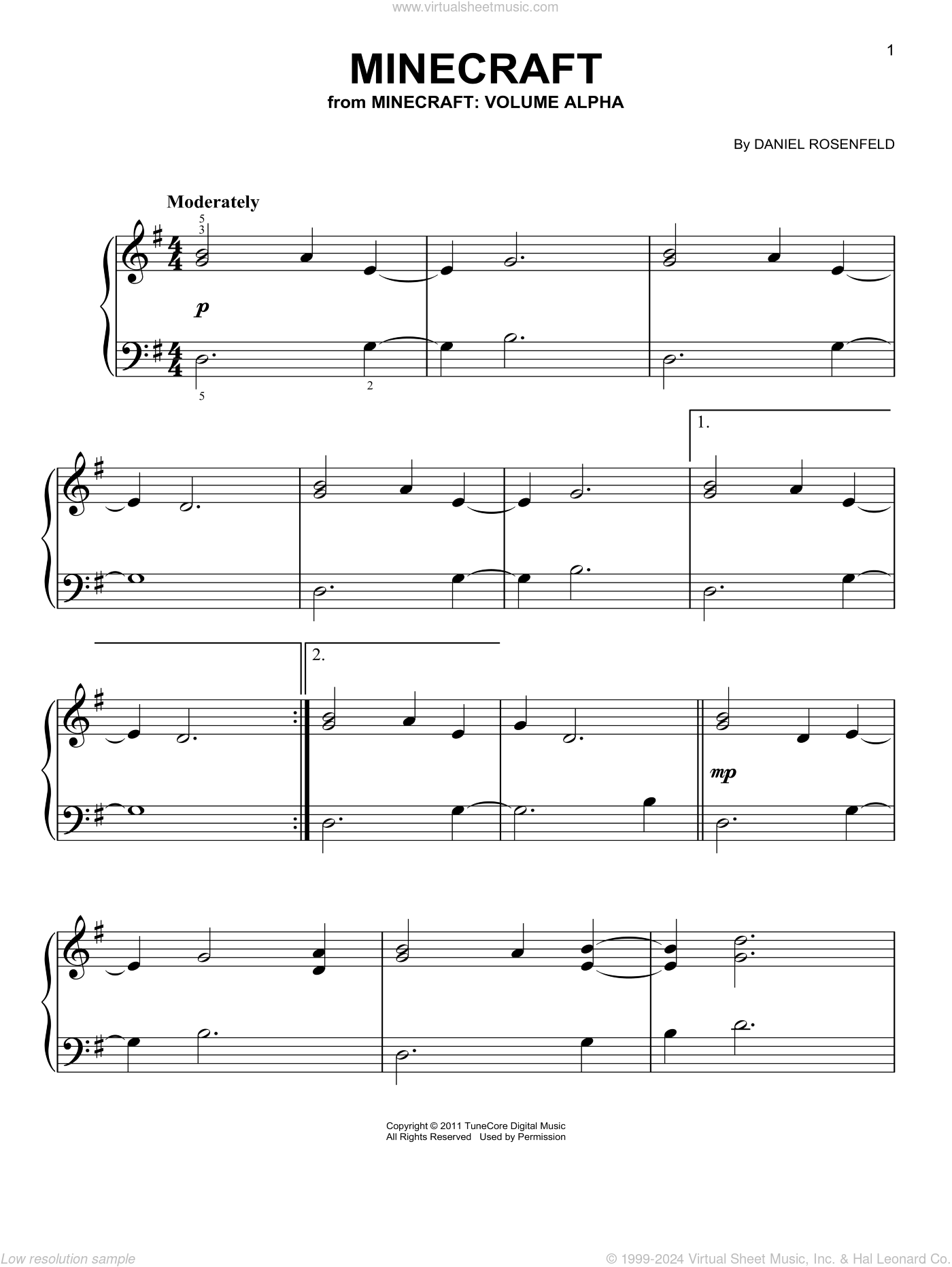 Minecraft from Minecraft easy Sheet Music For Piano Solo