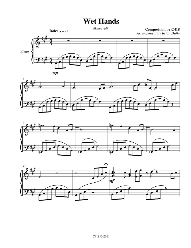 Minecraft Wet Hands Sheet Music SquidSheets Free Piano Sheet Music