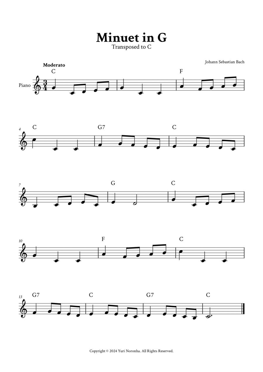 Minuet In G Easy Piano C Major By Johann Sebastian Bach Piano Method Easy Piano Digital Sheet Music Sheet Music Plus