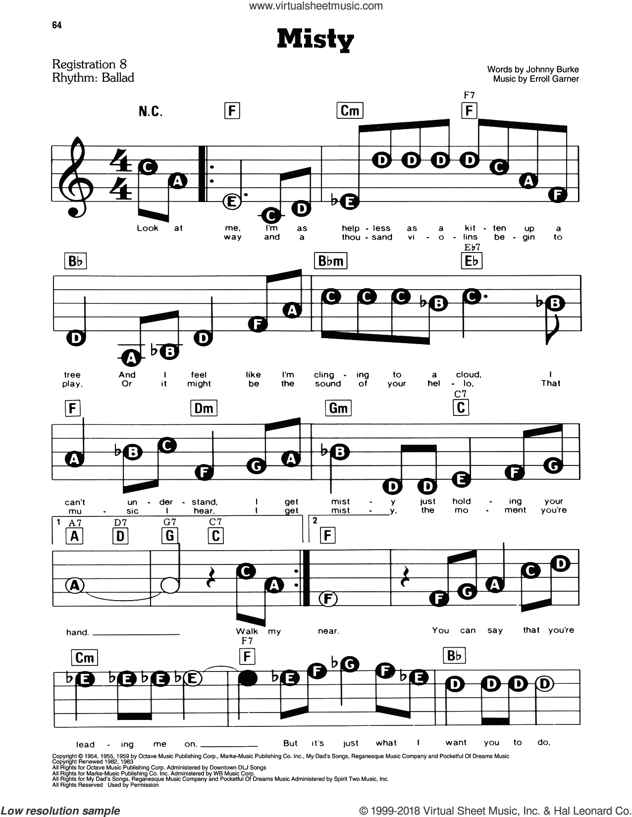 Misty Sheet Music For Piano Or Keyboard E Z Play PDF 