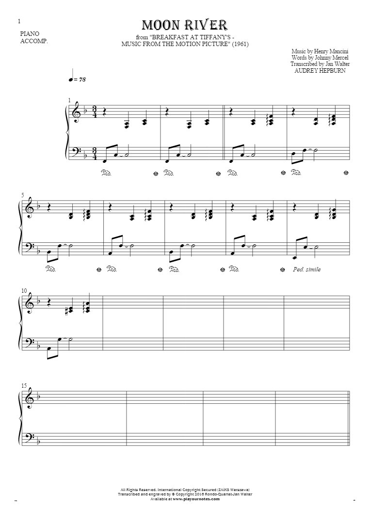 Moon River Notes For Piano Accompaniment PlayYourNotes