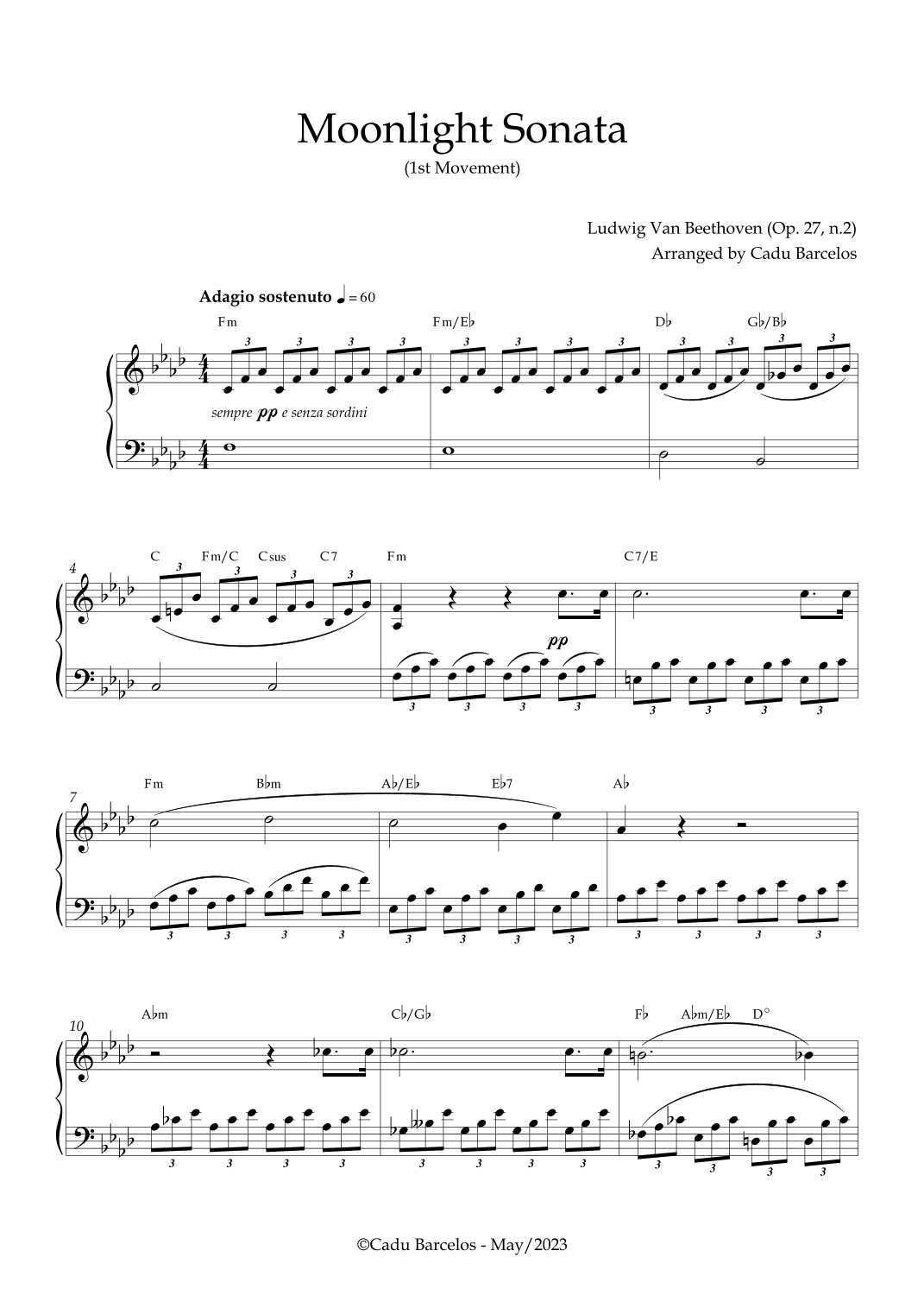 piano sheet music for moonlight sonata