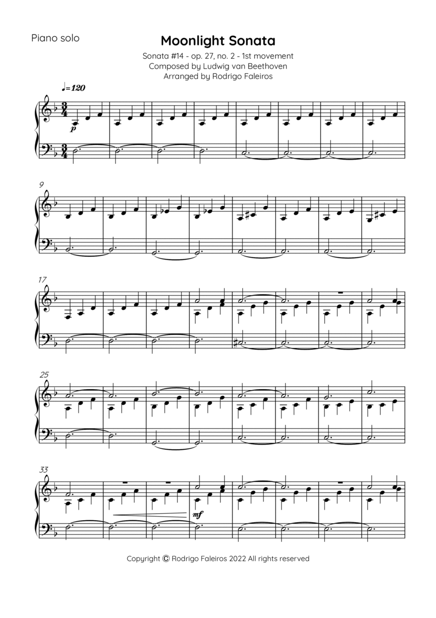 moonlight sonata easy piano sheet music