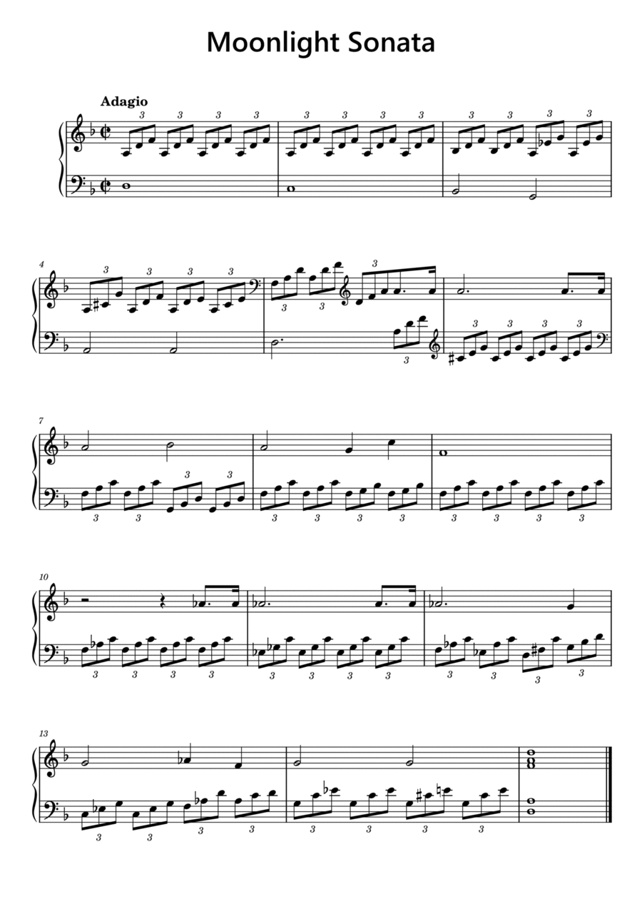 Moonlight Sonata Easy By Ludwig Van Beethoven Easy Piano Digital Sheet Music Sheet Music Plus
