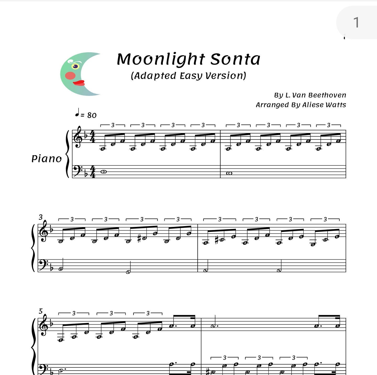 Moonlight Sonata Sheet Music Easy Piano Beethoven Music Teaching Resource Beginner Piano Etsy