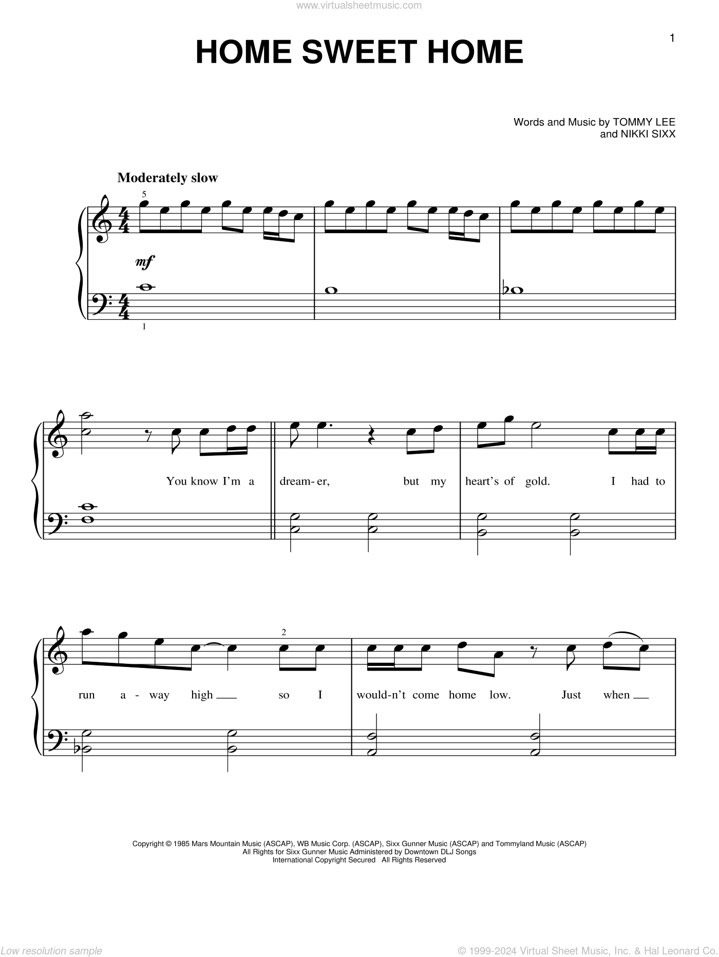 Motley Crue Home Sweet Home Sheet Music For Piano Solo PDF Motley Crue Home Sweet Home Sheet Music For Piano Solo PDF