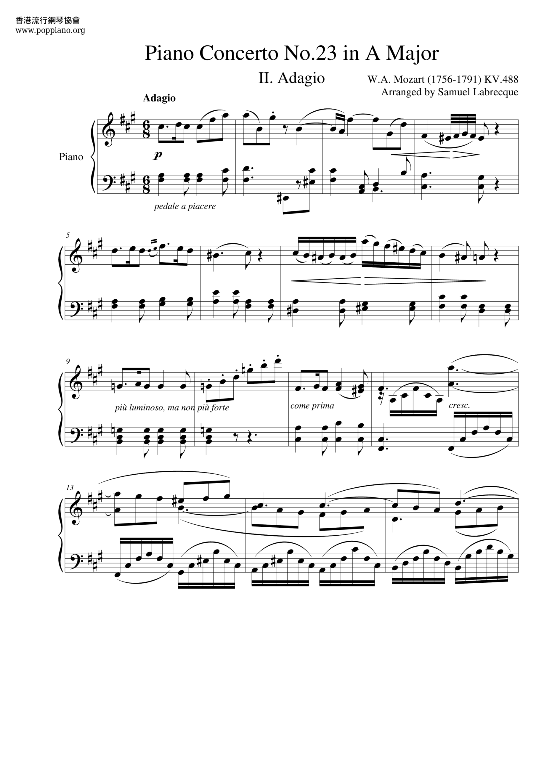 mozart piano sheet music