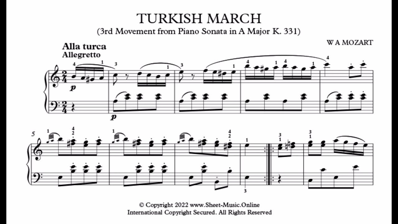 Mozart Turkish March Sheet Music YouTube Mozart Turkish March Sheet Music YouTube