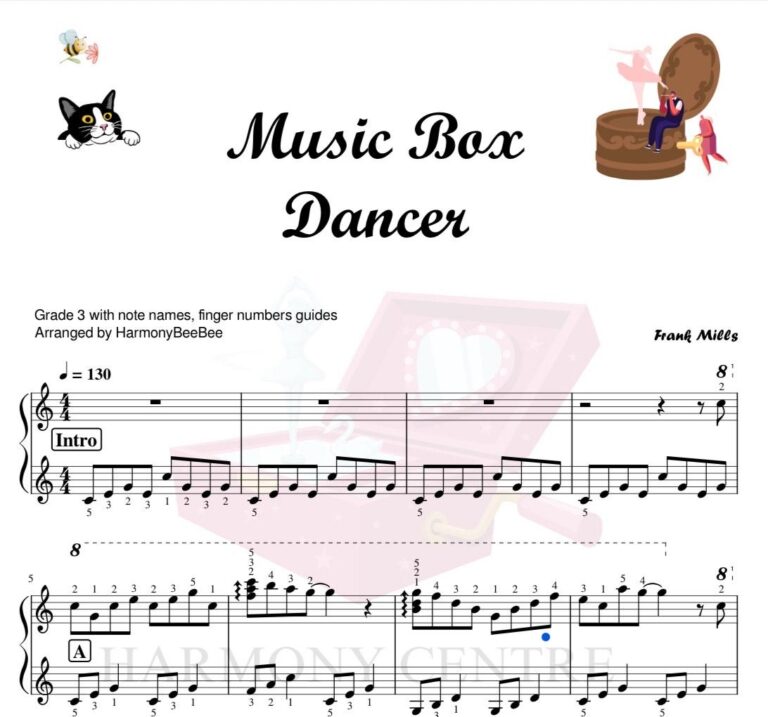 Music Box Dancer Easy G3 Hard G5 Piano Sheet Music With Note Names Finger Number Guides Etsy Norway