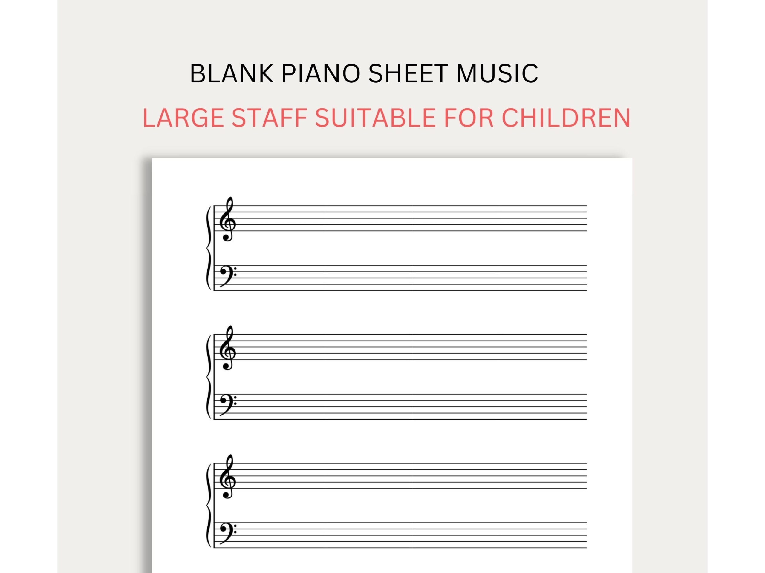 Music Notation Paper Printable Blank Sheet Music Treble And Bass Clef A4 And Letter Size Large Staff For Children Etsy