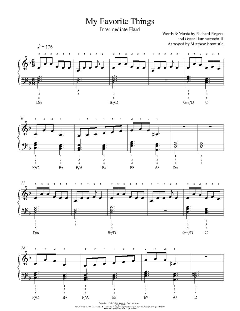 My Favorite Things By Rodgers And Hammerstein Sheet Music Lesson Intermediate Level