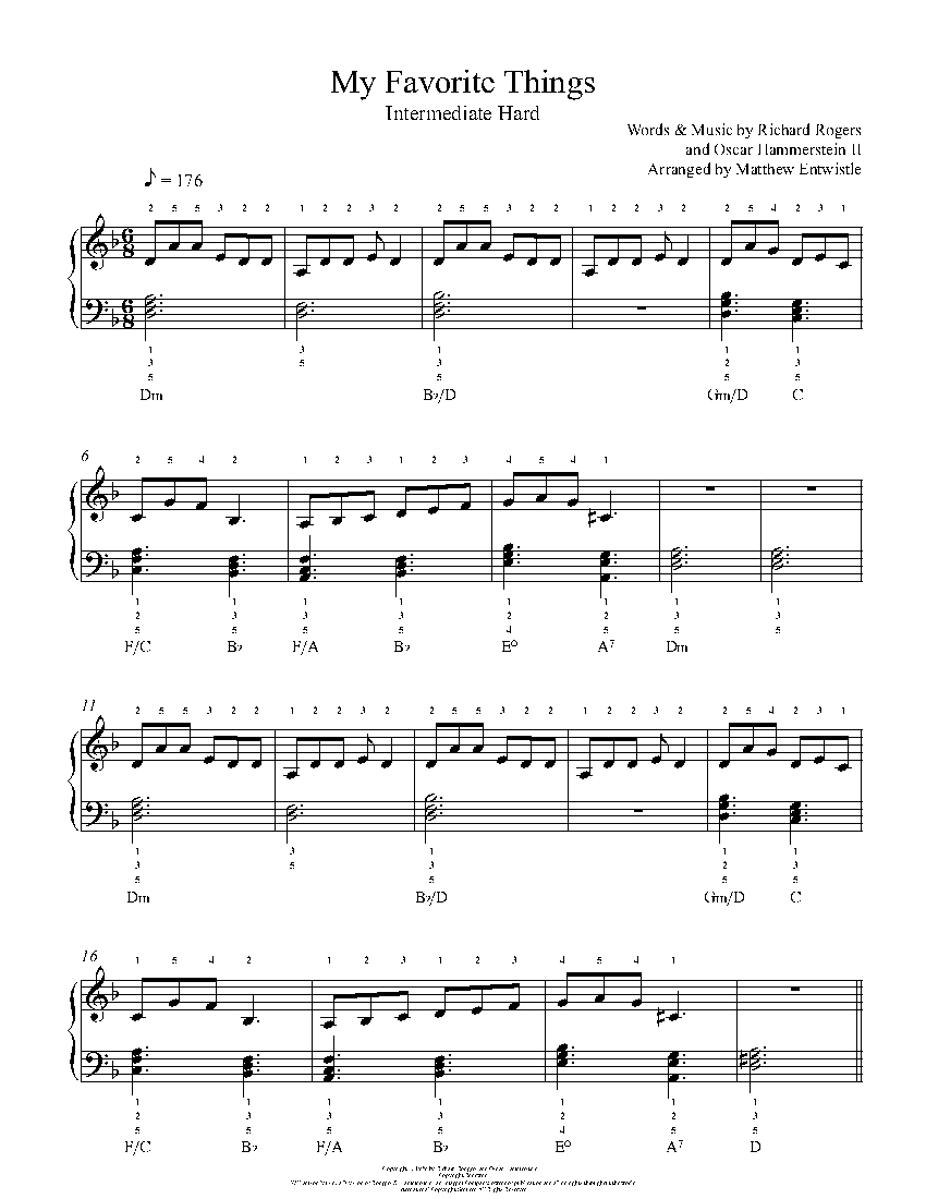 My Favorite Things By Rodgers And Hammerstein Sheet Music Lesson Intermediate Level