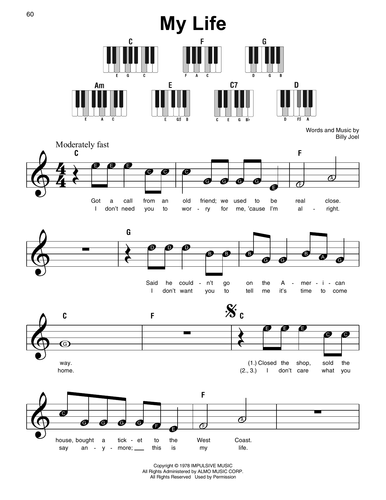 My Life By Billy Joel Sheet Music For Super Easy Piano At Sheet Music Direct