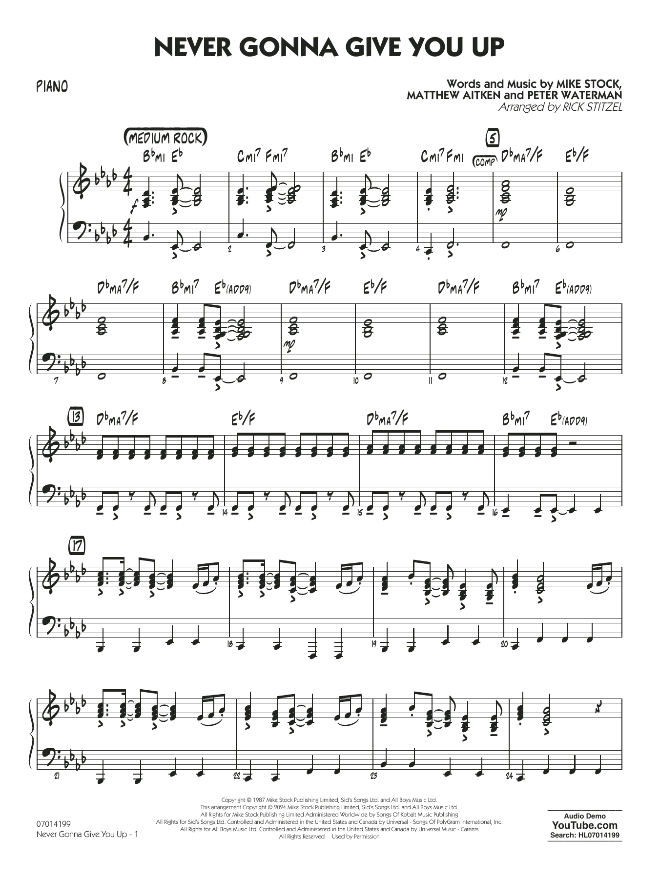 Never Gonna Give You Up arr Rick Stitzel Piano By Rick Astley Sheet Music For Jazz Ensemble At Sheet Music Direct Never Gonna Give You Up arr Rick Stitzel Piano By Rick Astley Sheet Music For Jazz Ensemble At Sheet Music Direct