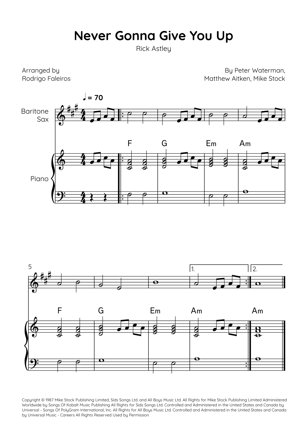 Never Gonna Give You Up arr Rodrigo Faleiros By Rick Astley Sheet Music For Baritone Sax And Piano At Sheet Music Direct Never Gonna Give You Up arr Rodrigo Faleiros By Rick Astley Sheet Music For Baritone Sax And Piano At Sheet Music Direct