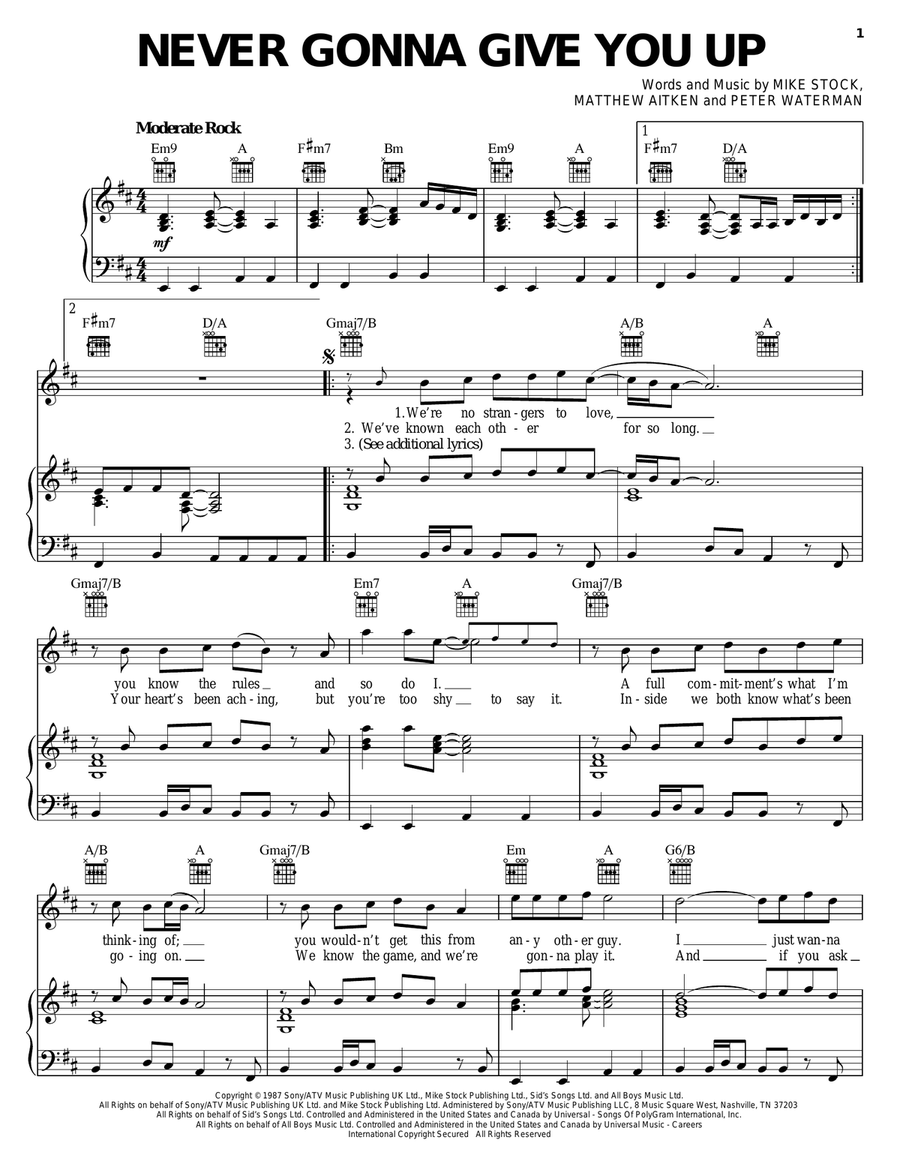 Never Gonna Give You Up By Rick Astley Acoustic Guitar Voice Piano Vocal Guitar Digital Sheet Music Sheet Music Plus Never Gonna Give You Up By Rick Astley Acoustic Guitar Voice Piano Vocal Guitar Digital Sheet Music Sheet Music Plus