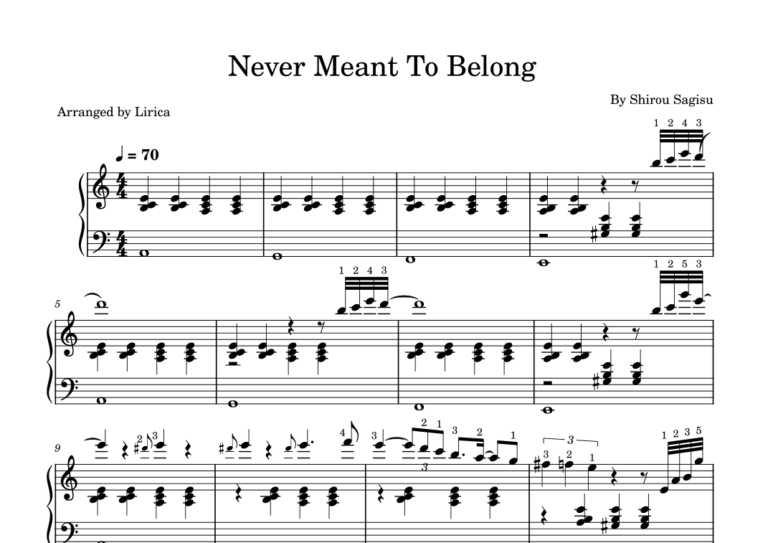 Never Meant To Belong arr Musica Lirica By Shiro Sagisu Sheet Music For Easy Piano At Sheet Music Direct