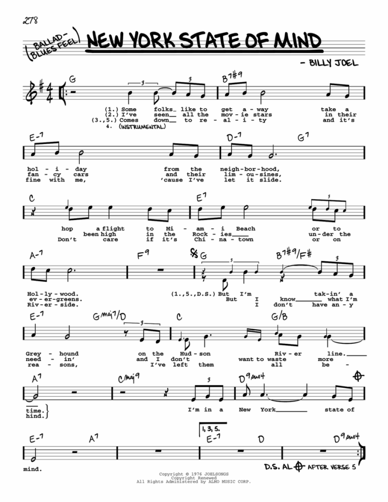 New York State Of Mind High Voice By Billy Joel Piano Piano Accompaniment High Voice Digital Sheet Music Sheet Music Plus
