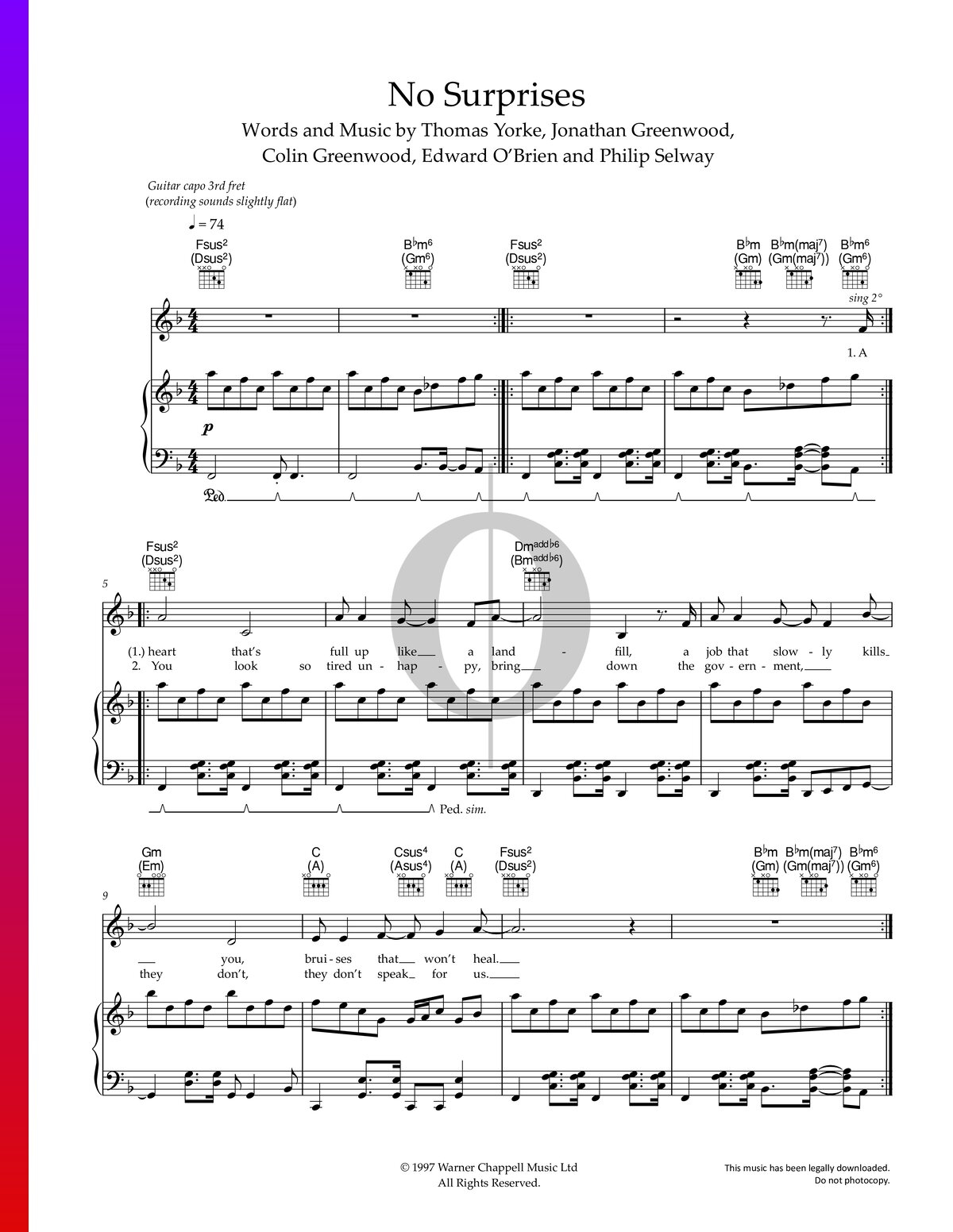 no surprises piano sheet music no surprises piano sheet music