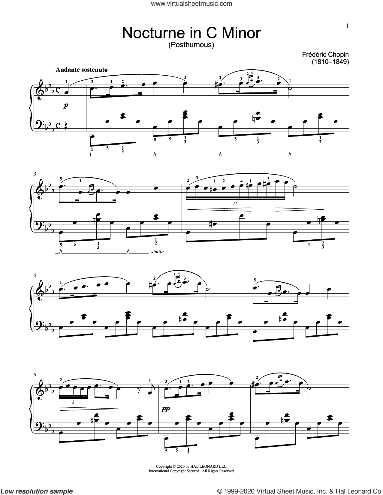 Nocturne In C Minor KK IVB No 8 Sheet Music For Piano Solo elementary 