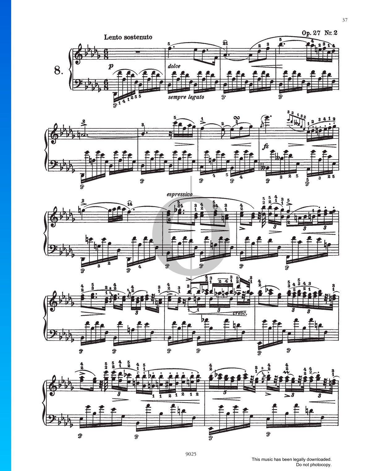 Nocturne No 8 D flat Major Op 27 No 2 Fr d ric Chopin Piano Sheet Music OKTAV