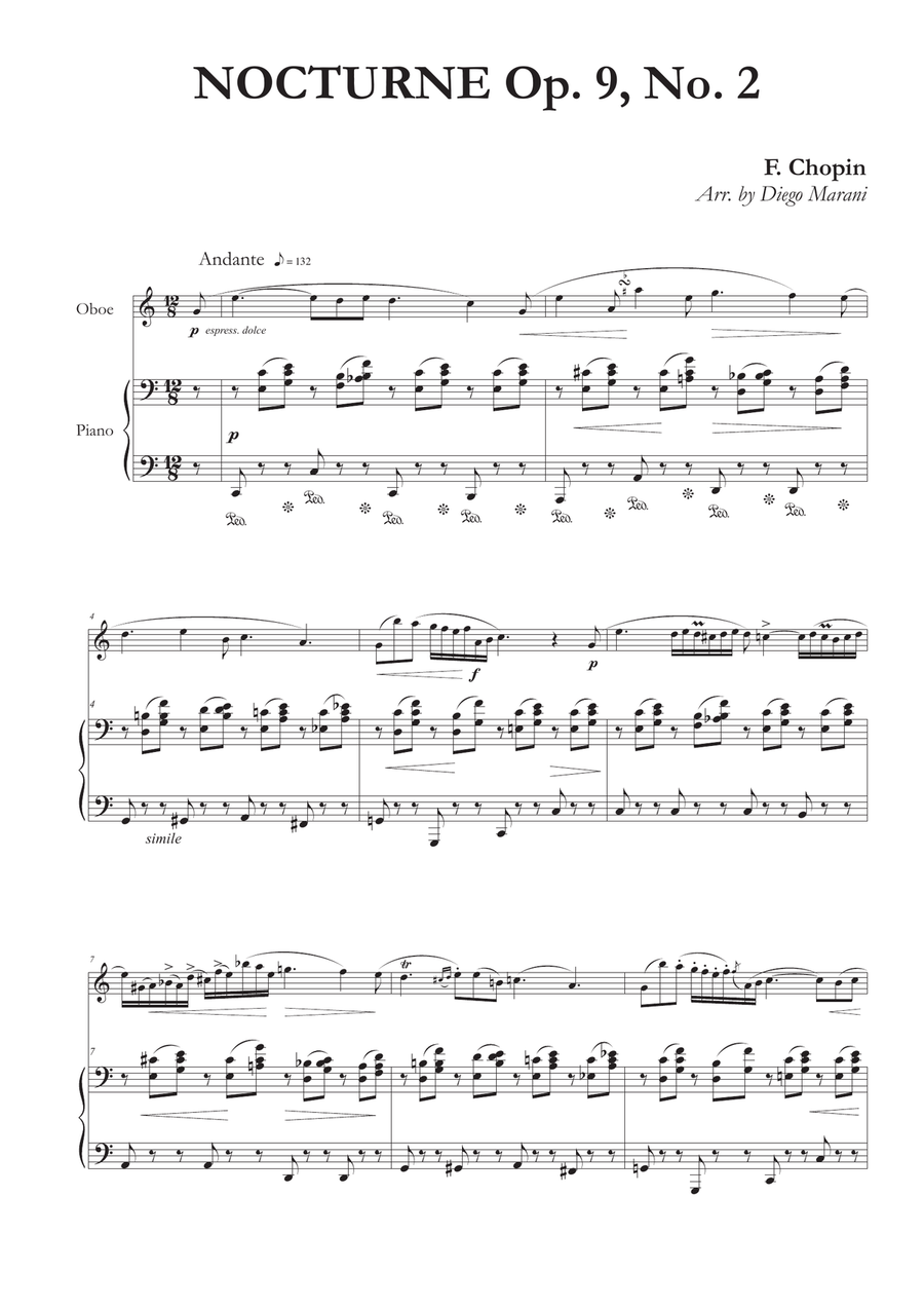 Nocturne Op 9 No 2 For Oboe And Piano By Frederic Chopin Piano Piano Accompaniment Oboe Solo Digital Sheet Music Sheet Music Plus