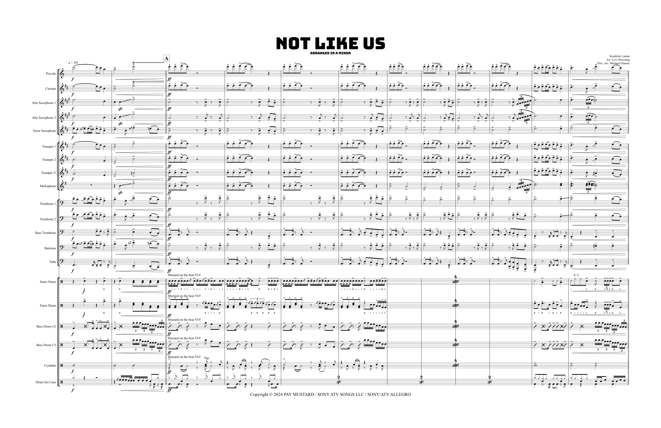 Not Like Us arr Levi Downing By Kendrick Lamar Sheet Music For Marching Band At Sheet Music Direct