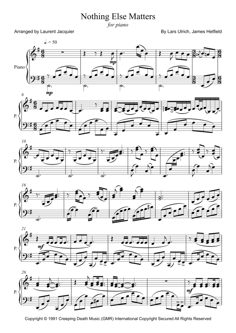 Nothing Else Matters arr Laurent Jacquier By Metallica Sheet Music For Piano Solo At Sheet Music Direct