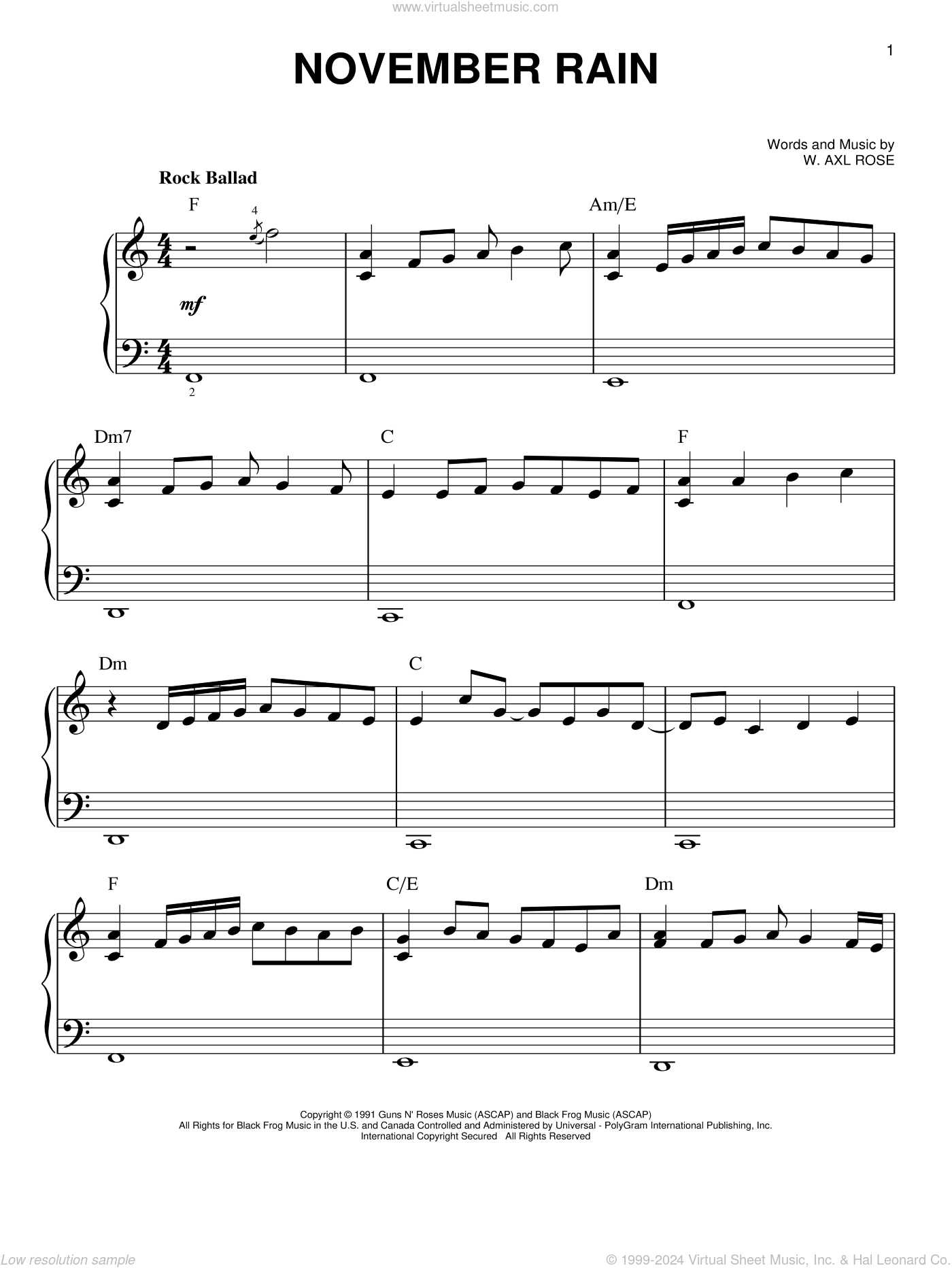 November Rain beginner Sheet Music For Piano Solo PDF November Rain beginner Sheet Music For Piano Solo PDF