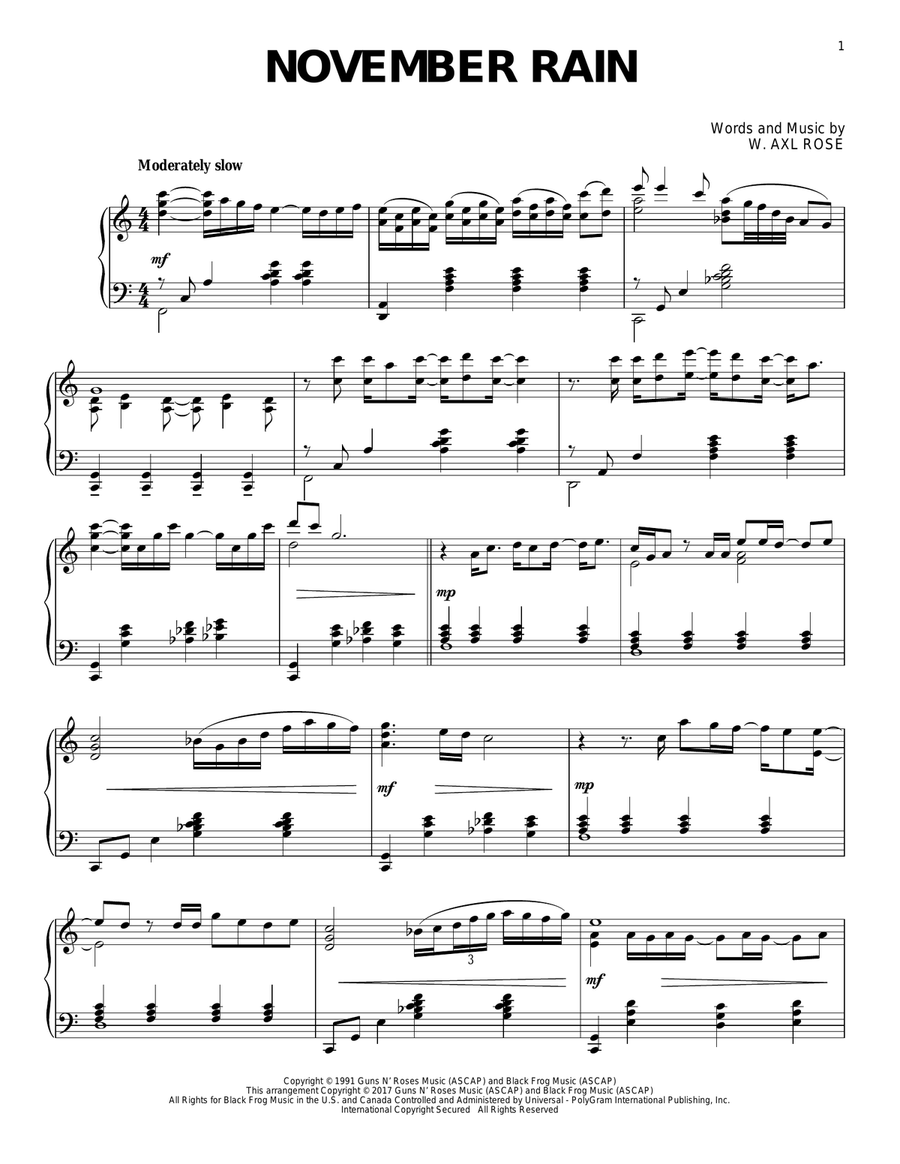 November Rain By Guns N Roses Piano Solo Digital Sheet Music Sheet Music Plus