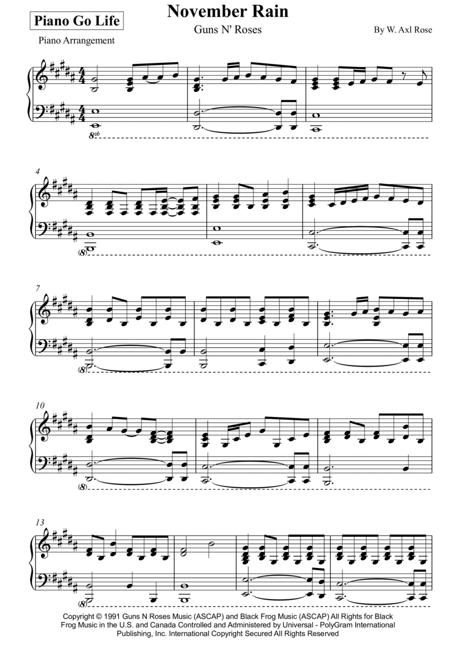 November Rain By Guns N Roses Piano Solo Digital Sheet Music Sheet Music Plus November Rain By Guns N Roses Piano Solo Digital Sheet Music Sheet Music Plus