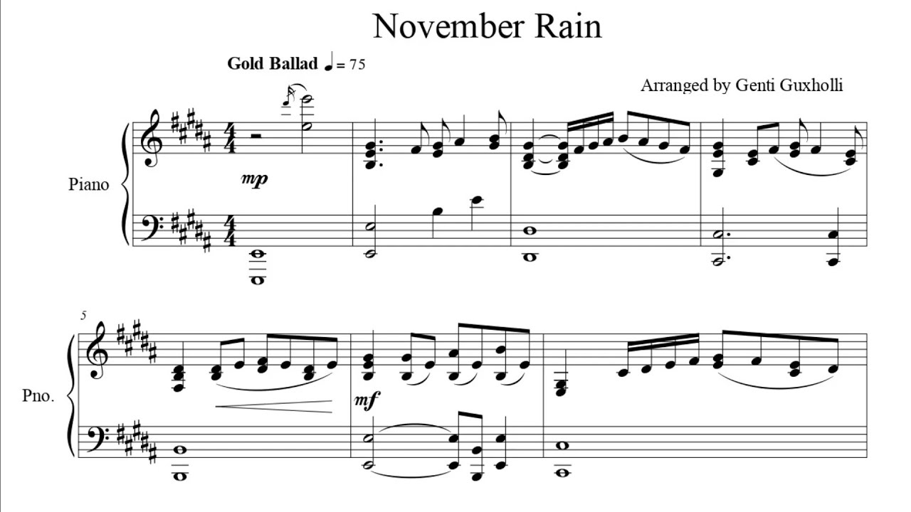 November Rain By Guns N Roses Piano Solo Sheets YouTube November Rain By Guns N Roses Piano Solo Sheets YouTube