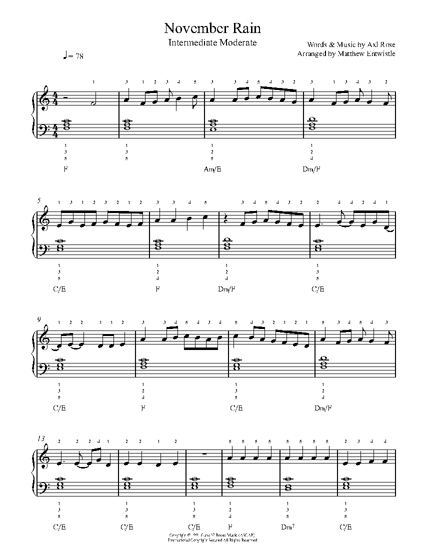November Rain By Guns N Roses Sheet Music Lesson Intermediate Level November Rain By Guns N Roses Sheet Music Lesson Intermediate Level