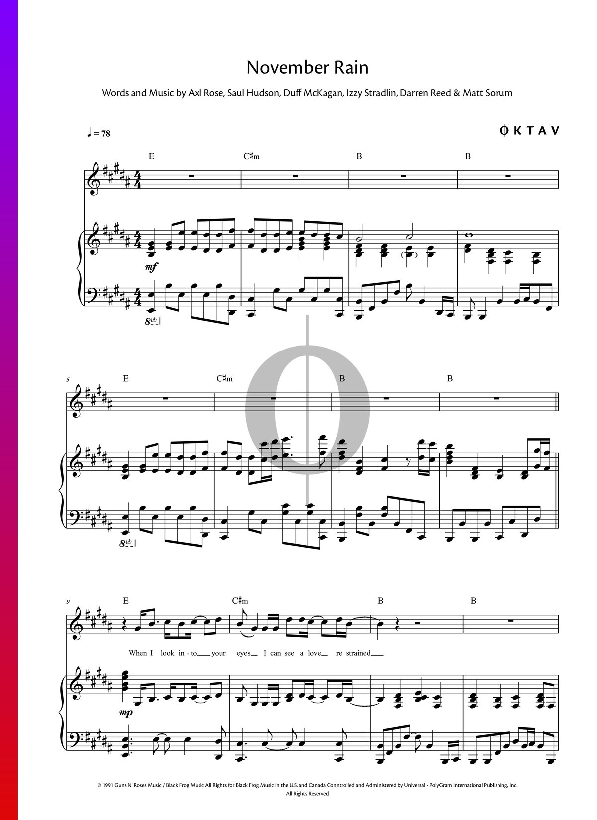 guns n roses november rain piano sheet music