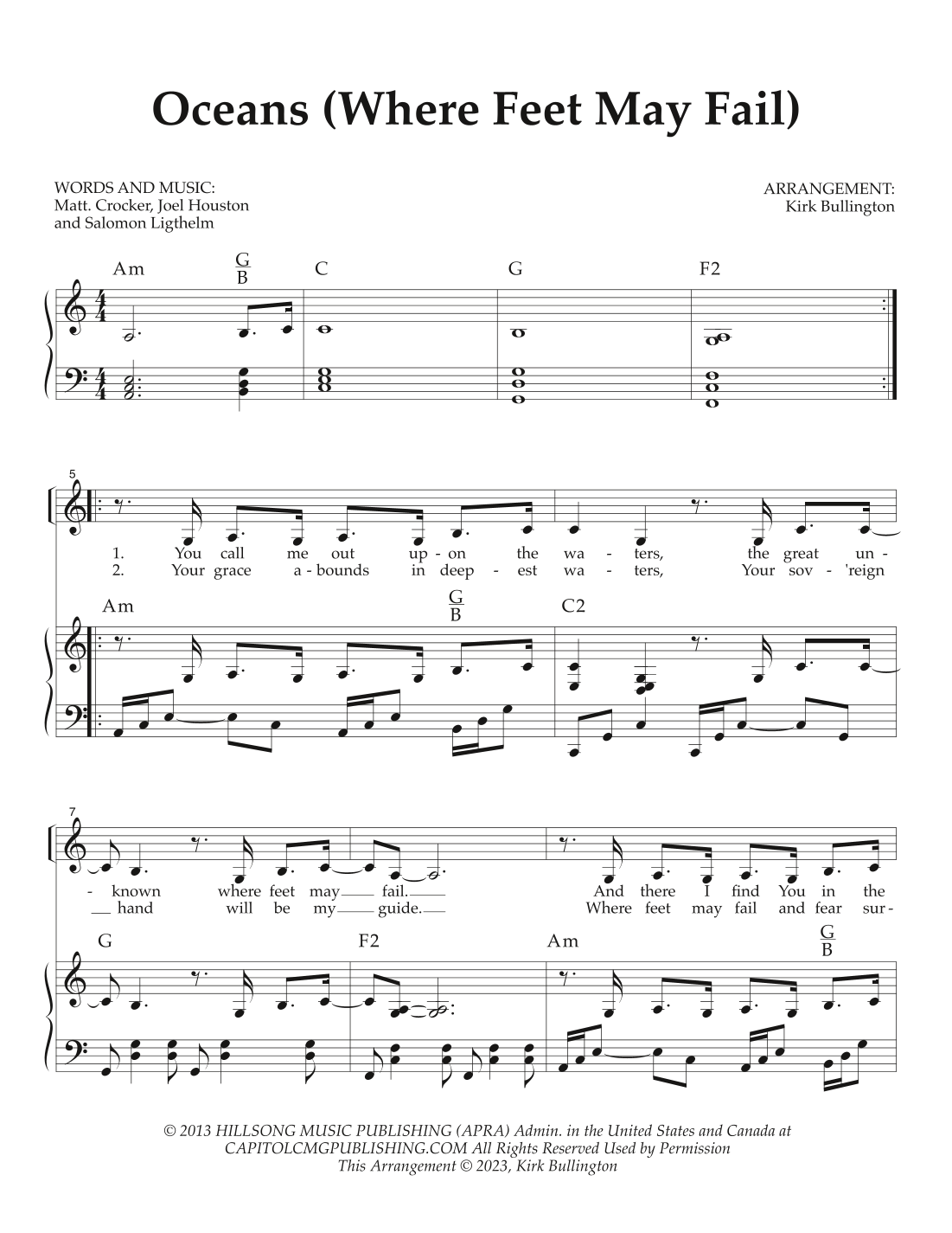 Oceans where Feet May Fail arr P Kirk Bullington By Hillsong United Sheet Music For Piano Vocal Guitar Chords At Sheet Music Direct Oceans where Feet May Fail arr P Kirk Bullington By Hillsong United Sheet Music For Piano Vocal Guitar Chords At Sheet Music Direct