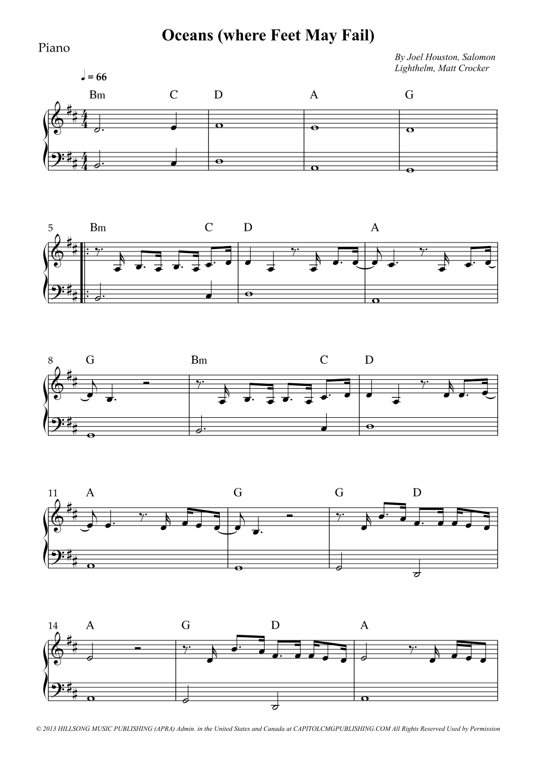 oceans piano sheet music