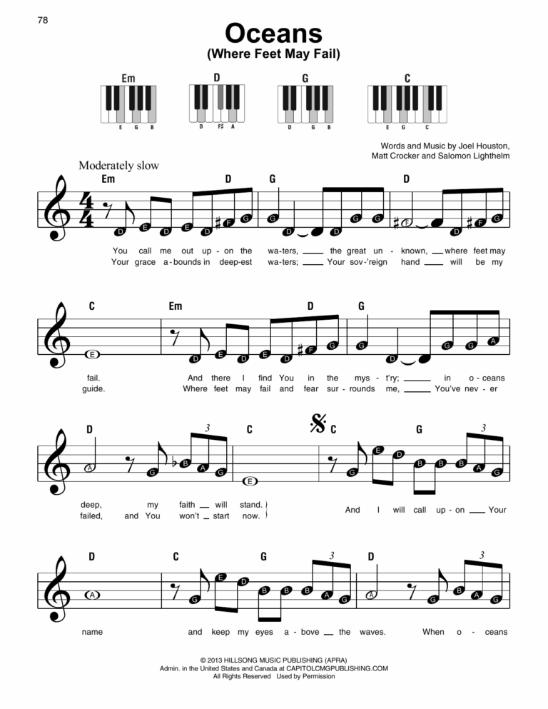 Oceans Where Feet May Fail By Hillsong United Sheet Music For Super Easy Piano At Sheet Music Direct
